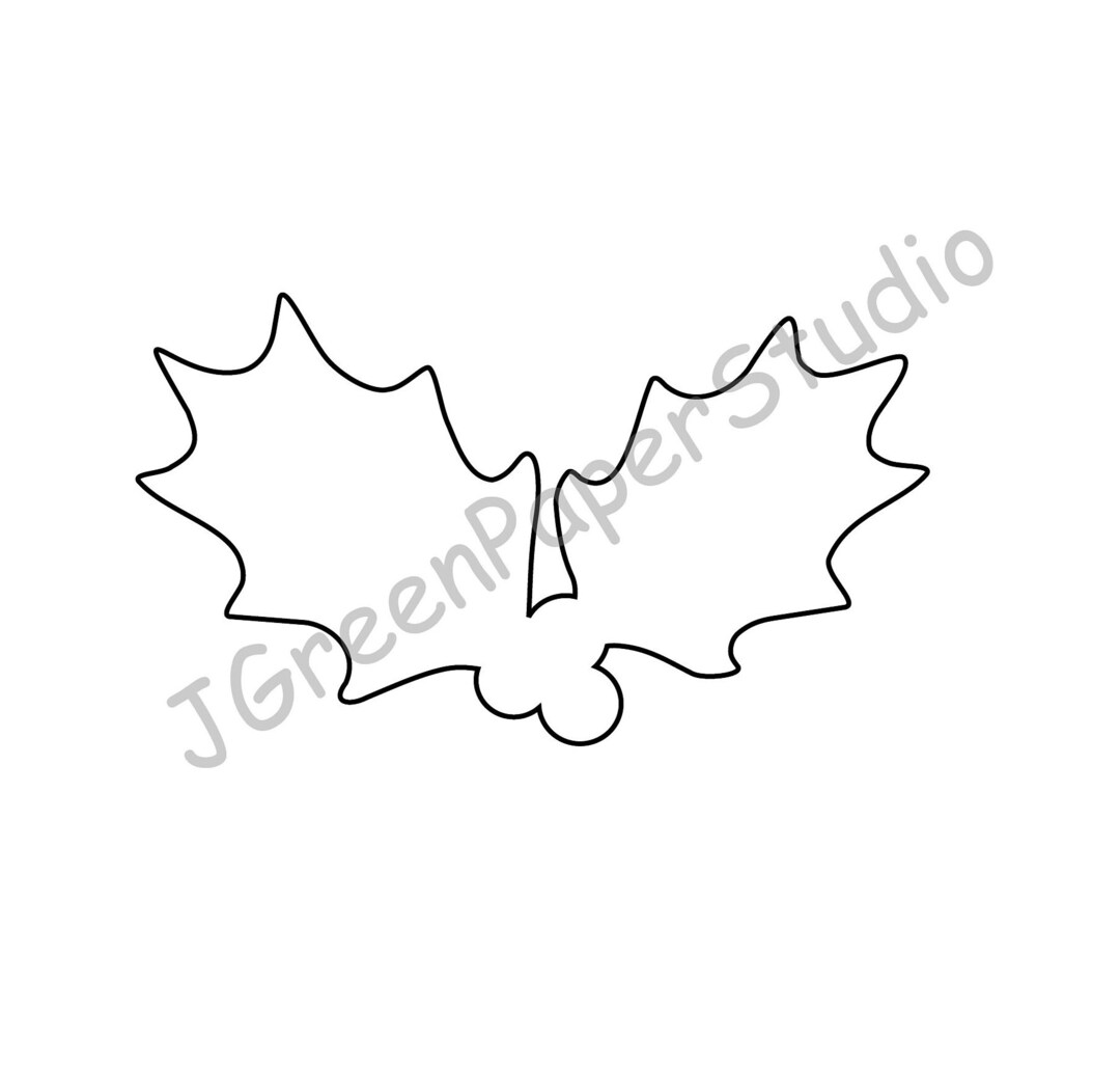 Printable Holly Template pdf Digital Download Kids Holiday Color Page
