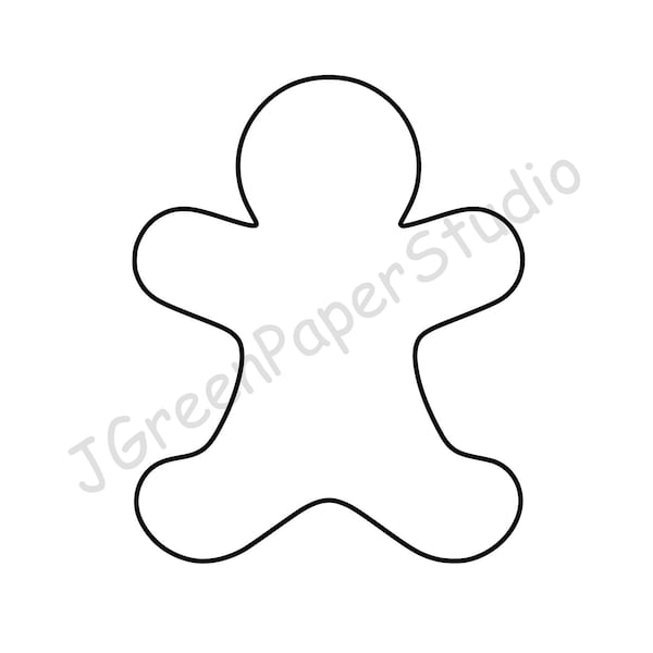 Printable Gingerbread Man Template PDF Digital Download Cookie Kids Holiday Coloring Page Kids Craft Stencil 7-inch Gingerbread Scrapbooking