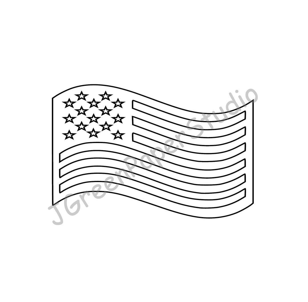 Printable Wavy American Flag Template PDF Digital Download Line Art USA Flag Kids Coloring Page