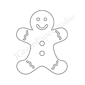 Plantilla imprimible de hombre de jengibre PDF SVG Descarga digital Página para colorear navideña para niños con galletas Plantilla para manualidades DIY Arte lineal de pan de jengibre de 7 pulgadas