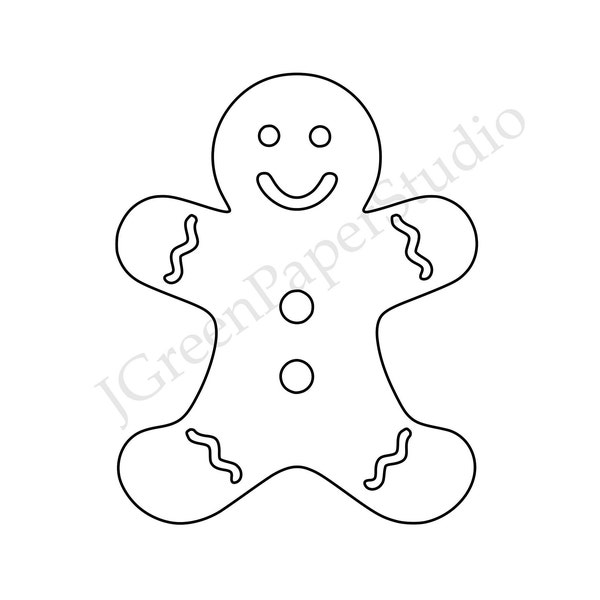 Printable Gingerbread Man Template-PDF Digital Download Cookie Kids Holiday Coloring Page Kids Craft Stencil 7-inch Gingerbread Scrapbooking