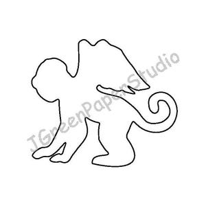 May include: A line drawing of a monkey with wings. The monkey is in a sitting position with its wings folded behind it.
