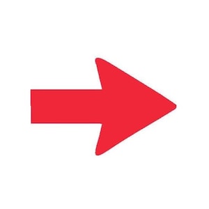 May include: A solid red arrow pointing to the right against a white background. The arrow has a rectangular shaft and a triangular arrowhead, indicating direction.
