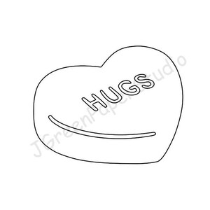 Druckbare Candy Herz Vorlage Gliederung PDF SVG Digital Download Konversation Herz Malseite DIY Handwerk Schablone Herz Valentinstag
