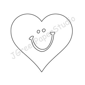 Modello di cuore con faccina sorridente stampabile in formato PDF, download digitale, pagina da colorare per bambini a forma di cuore da 7 pollici, fai da te, stencil, scrapbooking