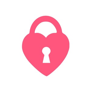 May include: A pink heart-shaped padlock with a keyhole in the center.