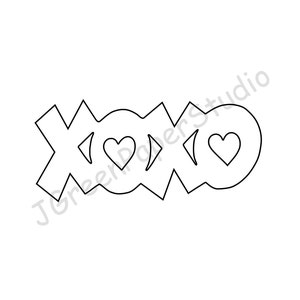 Imprimable XOXO modèle PDF téléchargement numérique câlins et bisous enfants Coloriage artisanat pochoir 7 pouces Saint Valentin XOXO contour dessin au trait