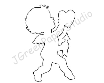 Printable Cupid Template-PDF Digital Download Cupid Kids Holiday Coloring Page Kids Crafts Stencil 7 inch Cupid Scrapbooking Valentine's Day