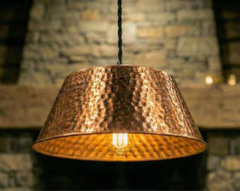 Handmade Hammered Copper Pendant Light, Rustic Farmhouse Ceiling Lamp, Vintage Industrial Hanging Lighting
