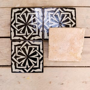 Handmade Moroccan Zellige Tiles: Black & White Geometric Mosaic, 10x10 cm