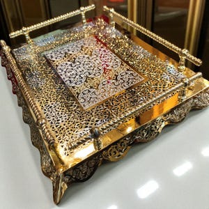 Moroccan Brass Tea Tray - Exquisite Filigree Design - Luxurious Ottoman Decor - 44x34cm - Handcrafted Serving Platter - home décor -kitchen