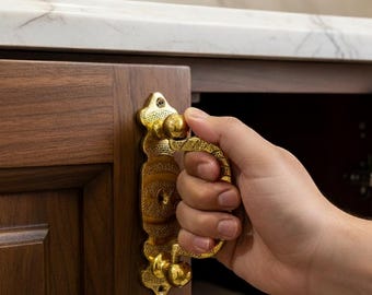 Tirador de cajón de latón marroquí hecho a mano: tirador de gabinete grabado, estilo vintage