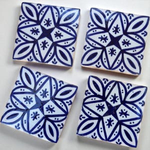 Handmade Moroccan Zellige Tile: Blue & White Ceramic Wall/Floor Decor (10x10 cm)
