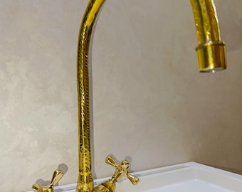Hand-Engraved Moroccan Brass Faucet: Vintage Artisan Sink Tap