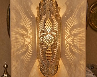 Handgefertigte marokkanische Wandleuchte Messing-Lampe |  Wandleuchte | Boho Arabeske Laterne | Luxuriöses orientalisches Beleuchtungsdekor