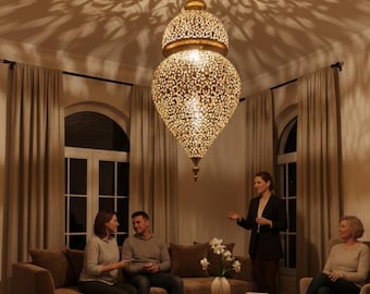 Hand-Engraved Moroccan Brass Pendant Light: Bohemian Filigree Lamp (70cm)