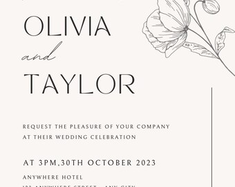Wedding invitation, wedding invitation template, cream wedding invitation, printed wedding invitation, simple wedding invitation,
