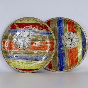 Set of 2 Mono-Print Stoneware Plates