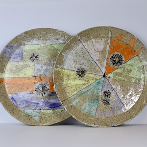 Set of 2 Mono-Print Stoneware Plates