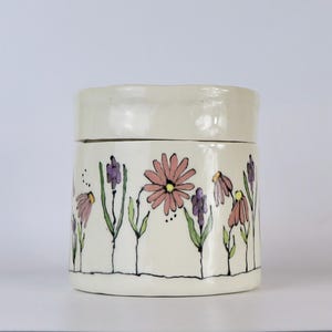 Hand Built Pottery Jar with Hand-drawn and Glazed Design
