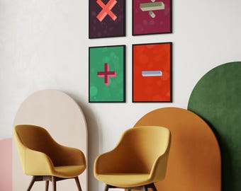 Posterset met wiskundige symbolen | Optellen, aftrekken, vermenigvuldigen, delen (digitale download)