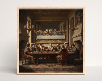Impression Remix de la dernière cène de Da Vinci, art parodie de la Renaissance, portrait vintage Kings Feast Decor