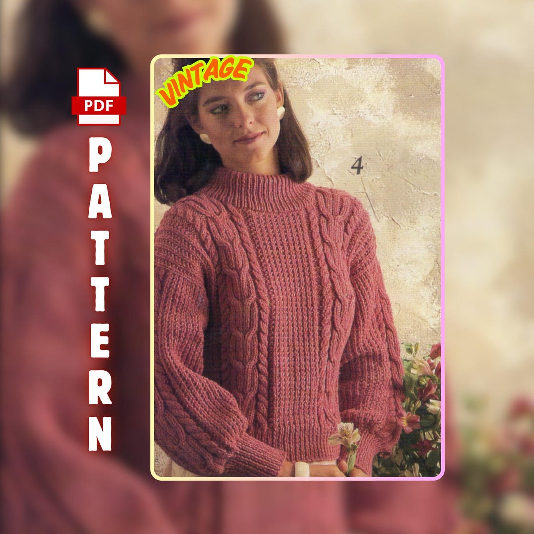 Vintage Women’s Sweater Knitting Pattern PDF, Cable Knit Pullover ...