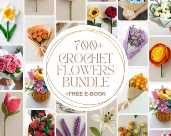 Crochet Flower Pattern Bundle, 700+ Amigurumi Bouquet Designs, Spring Floral Crochet Patterns, Mom Gift, PDF Downloads, Rose, Tulip, Daisy