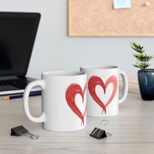 Heart Shape Ceramic Mug, Red Heart Design, Love Coffee Cup, Valentine&#39;s Day Gift, Wedding Anniversary Tea Mug, Hot Cocoa Cup