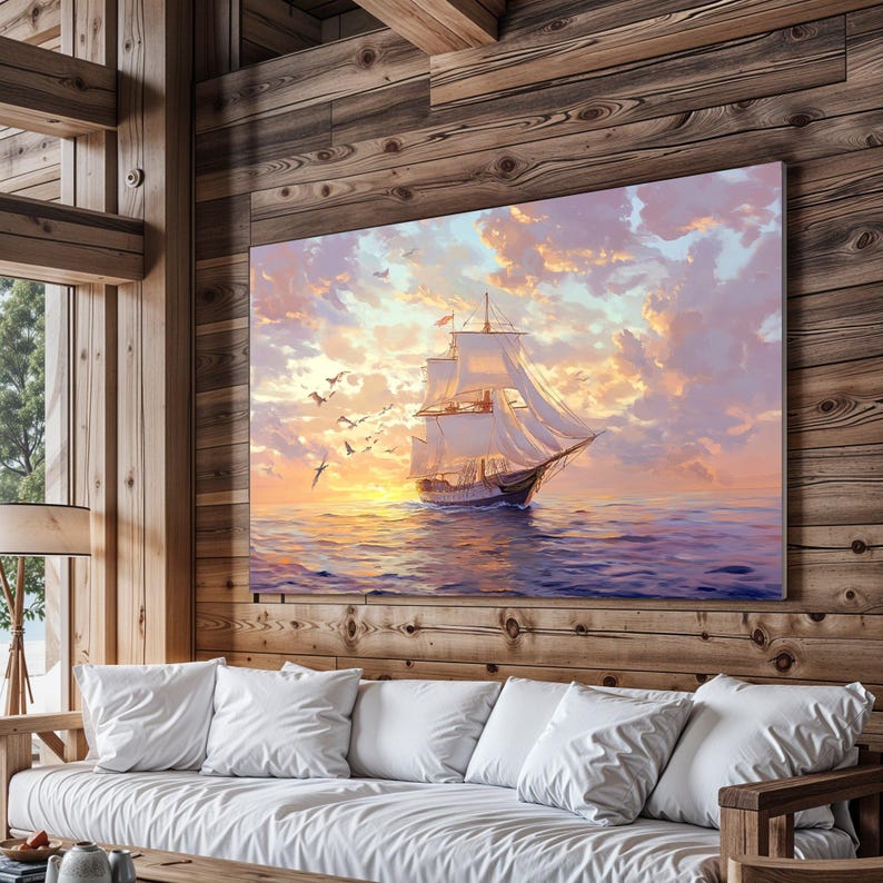 Majestic Sailboat Sunset Canvas, Seascape Wall Art, Nautical Decor, Ocean Painting, Sailing Ship Art, Wall Art Canvas Design, Ready to Hang