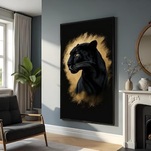 Majestic Black Panther Canvas, Animal Portrait Art, Panther Wall Print, Wall Art Canvas Design, Ready to Hang Decoration