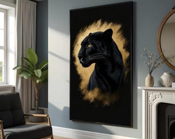 Majestic Black Panther Canvas, Animal Portrait Art, Panther Wall Print, Wall Art Canvas Design, Ready to Hang Decoration