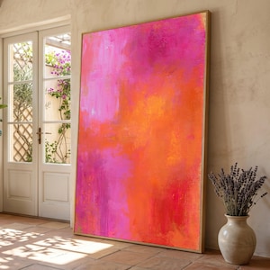 Vibrant Pink and Orange Abstract Canvas, Bold Colorful Wall Art, Modern Home Decoration, Bright Statement Canvas, Ready to Hang