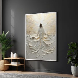Lienzo Divine Walk, arte de serenidad, arte de pared espiritual, póster de olas del océano, diseño de lienzo de arte de pared, decoración del hogar lista para colgar