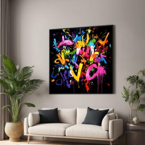 Abstract Graffiti Canvas, Color Splash Wall Art, Urban Street Art, Multicolor Canvas Print, Wall Art Canvas Design, Ready To Hang Decor
