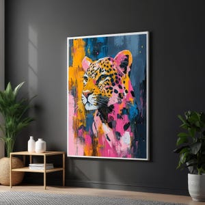 Vibrant Leopard Portrait Canvas, Abstract Animal Wall Art, Colorful Jungle Cat Painting, Modern Wildlife Canvas, Home Decoration Art