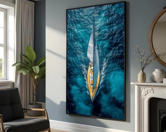Elegant Sailing Yacht Canvas, Ocean Art, Nautical Wall Art, Boat Canvas Design, Maritime Decor, Ready To Hang Sailing Poster