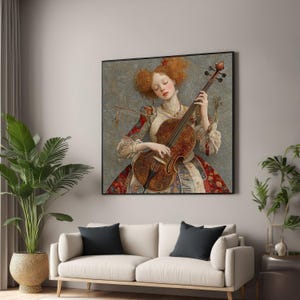 Elegant Redhead Violinist, Baroque Style Canvas, Classical Music Wall Art, Vintage Portrait Canvas, Artistic Home Decoration