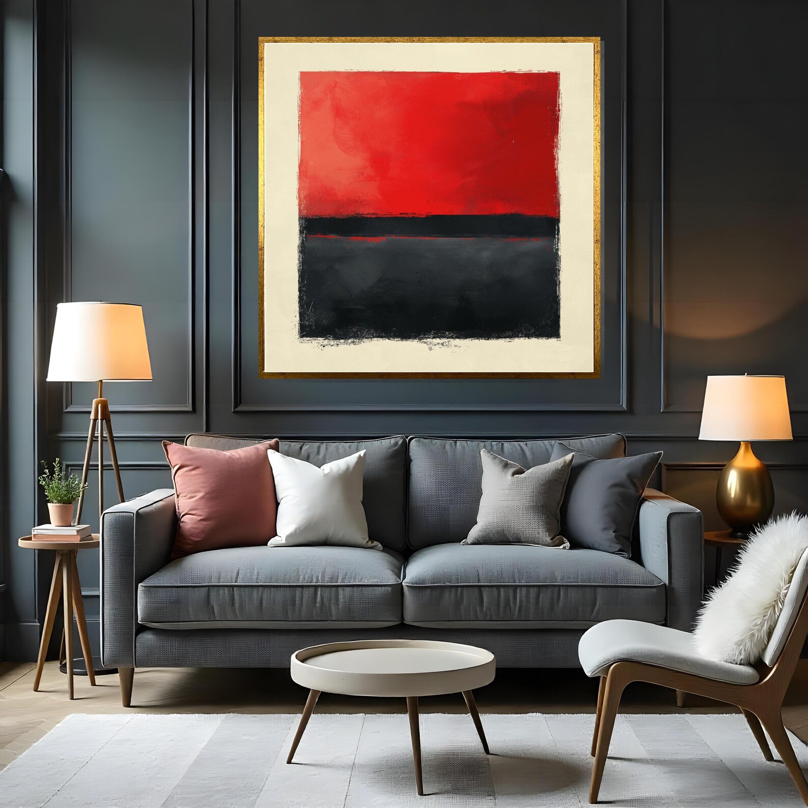 Abstract Red and Black Canvas, Modern Wall Art, Bold Color Block ...