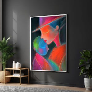 鮮やかな母と子のキャンバス、カラフルな抽象画、親子のウォールアート、マルチカラーの肖像画、ウォールアートキャンバスデザイン、すぐに掛けられます