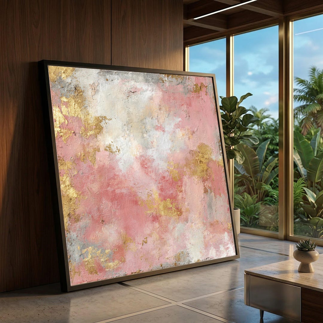 Elegant Pink and Gold Abstract Canvas, Wall Art, Modern Metallic Accent ...
