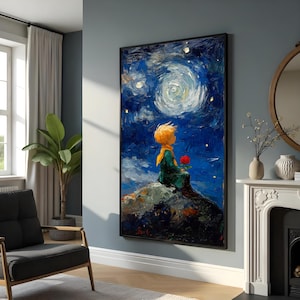 Sternenklare Nachtträumer Leinwand, Kleiner Prinz Kunst, Himmlische Leinwanddruck, Kunst Leinwanddesign, fertig zum Aufhängen