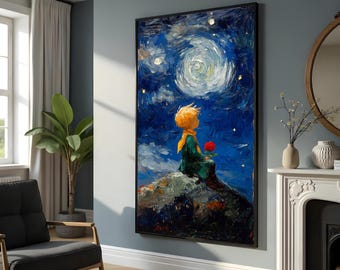 Starry Night Dreamer Canvas, Little Prince Art, Celestial Canvas Print, Wall Art Canvas Design, Ready To Hang Decoration