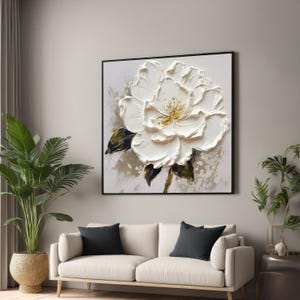 White Flower, Floral Canvas Art, Botanical Wall Art, Art Canvas Design, Ready To Hang Decoration, Elegant Flower Painting