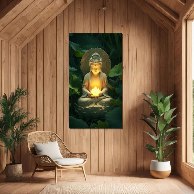 Illuminated Buddha Canvas, Spiritual Serenity Wall Art, Meditation Decor, Zen Art Print, Peaceful Buddha Artwork, Ready to Hang Canvas