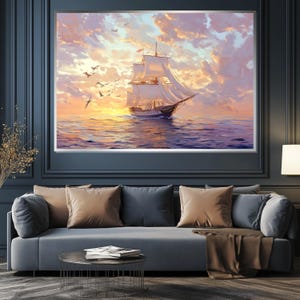 Majestic Sailboat Sunset Canvas, Seascape Wall Art, Nautical Decor, Ocean Painting, Sailing Ship Art, Wall Art Canvas Design, Ready to Hang