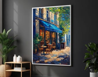 Charming Bistro Canvas, Paris Cafe Art, Street Scene Wall Print, Urban Canvas Design, Ready to Hang Decor