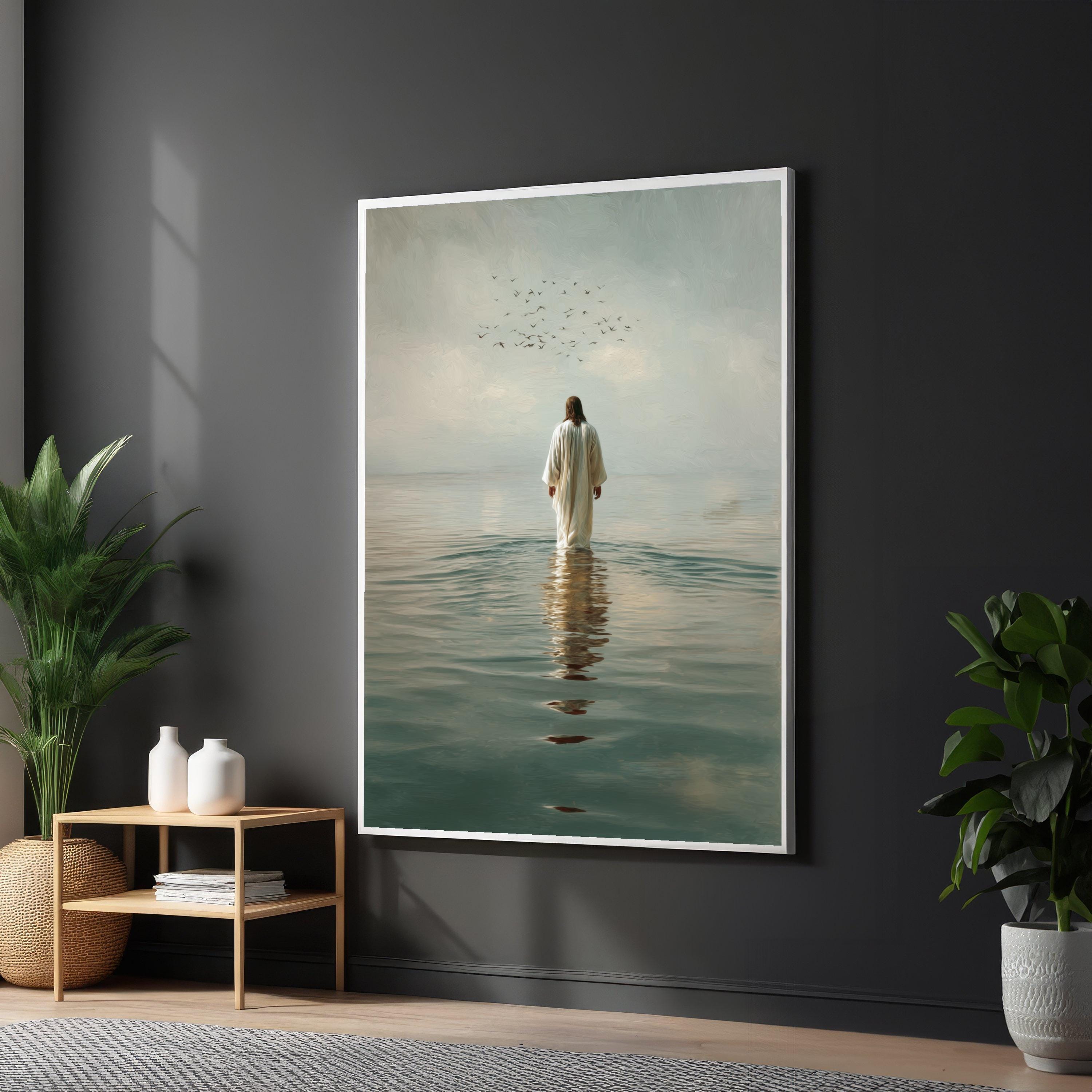 Jesus Walking on Water Canvas, Inspirational Religious Wall Art ...