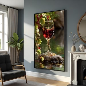 Wine and Grapes Canvas, Wine Glass Art, Vineyard Wall Art, Grape Vine Canvas Design, Wall Art Canvas, Ready to Hang Decoration