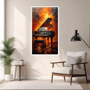 Fiery Piano Canvas Art, Burning Piano Wall Art, Vibrant Music Canvas, Wall Art Canvas Design, Ready To Hang Decoration